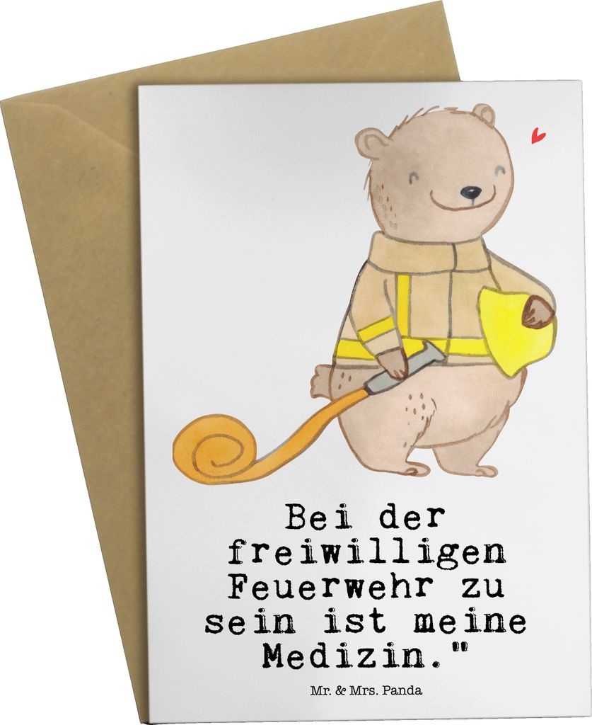 Mr. & Mrs. Panda Grußkarte Bär Freiwillige Feuerwehr - Weiß - Geschenk, osterkarten, osterkarte, glückwunschkarten, Grußkarten, hochzeitskarte...