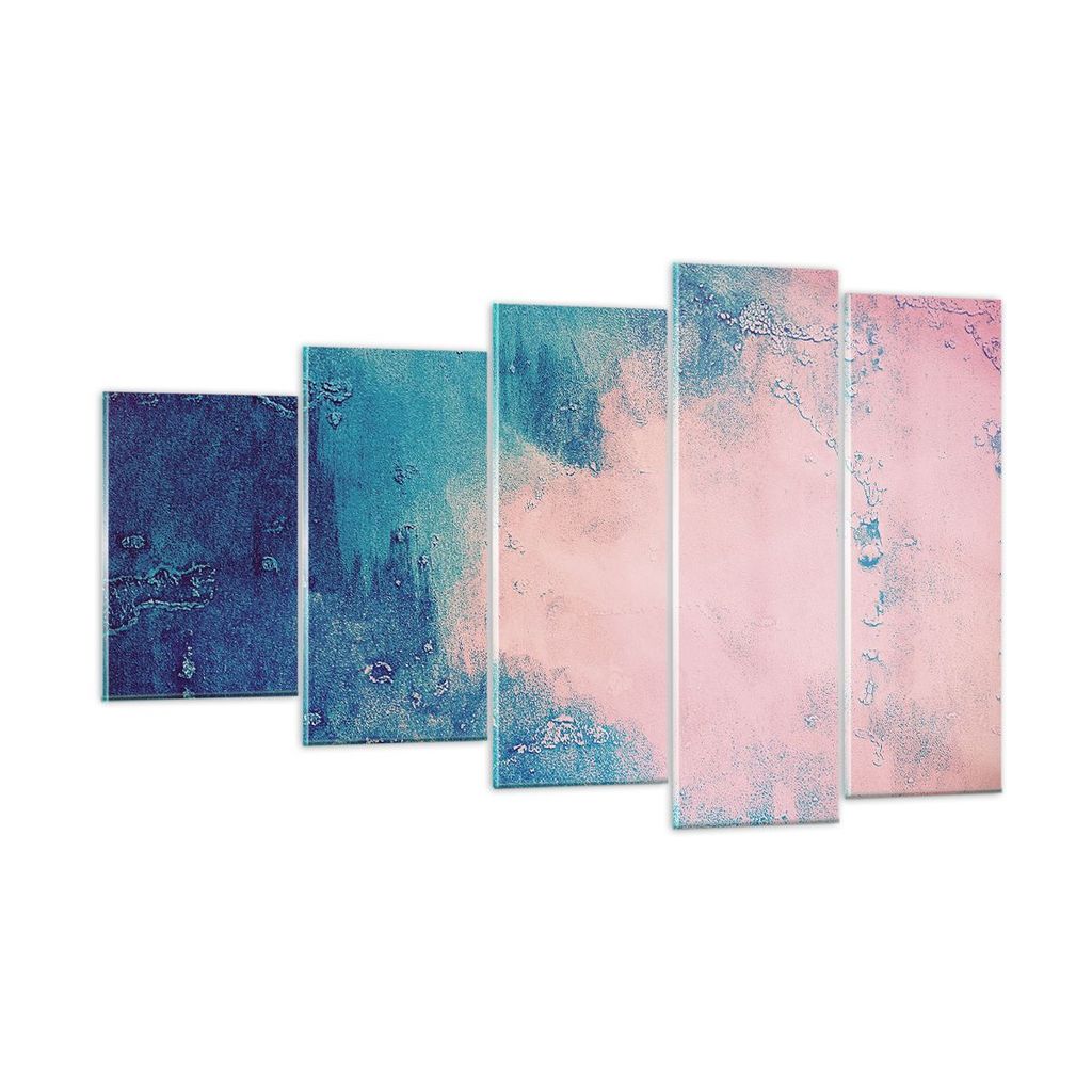 Bilder auf glas - 5 Teile - Abstraktion Rosa Blau - 100x60cm - Glasbilder - Wandbilder - Bilder - zum Aufhängen bereit - Wanddekoration aus Glas -...