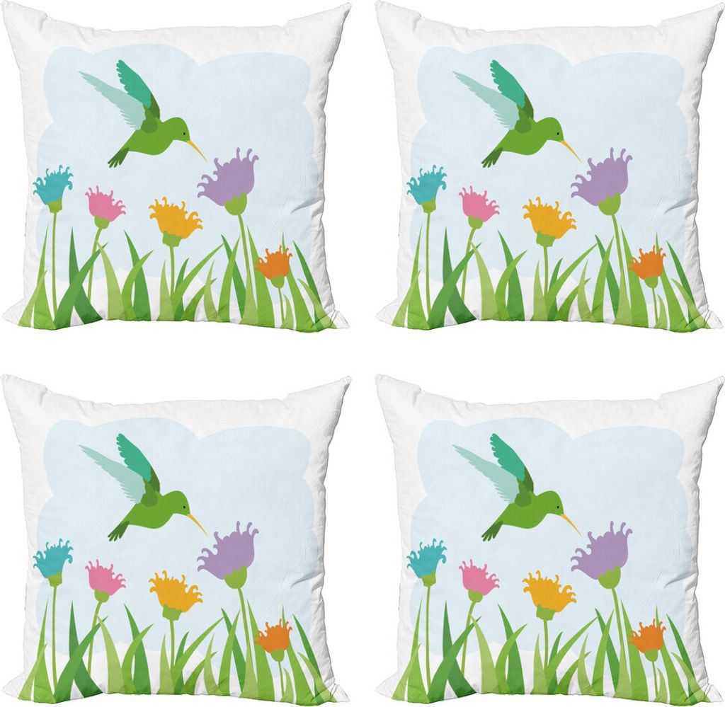 ABAKUHAUS Wildflower Kissenbezug Set (4 Stück), Garten-Kunst-Kolibri, Moderner Doppelseitiger Digitaldruck, 45 cm x 45 cm, Mehrfarbig