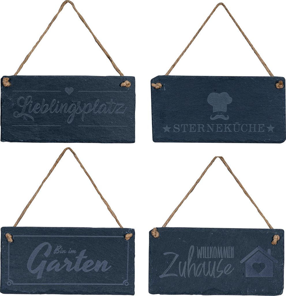 4er Set Schiefertafel 20x10cm Sprüche Kreidetafel Produktbild 