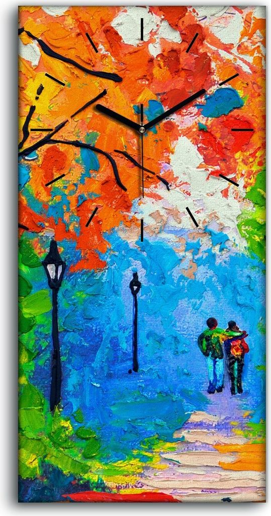 Wandbild Leinwand Bilder mit Uhr 30x60 bunte Straßenansicht Mehrfarbig hell - schwarze Hände