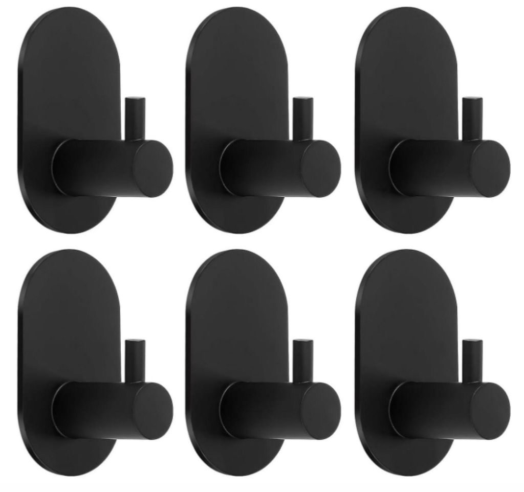 Set mit 6 schwarzen, selbstklebenden Haken, extra starker Handtuchhalter, kein Bohren erforderlich, Edelstahlhaken, selbstklebende Türhaken, Handt...
