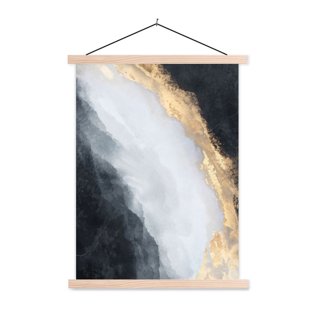 MuchoWow Textilposter Abstrakt - Farbe - Gold - Schwarz - Marmor 120x160 cm mit holzfarbenen Rahmen - Plakatkarton