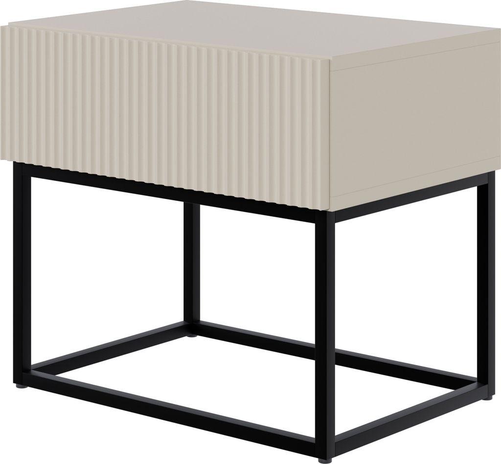 Selsey Veldio - Nachttisch mit Schublade, graubeige mit schwarzem Metallgestell, 50 cm