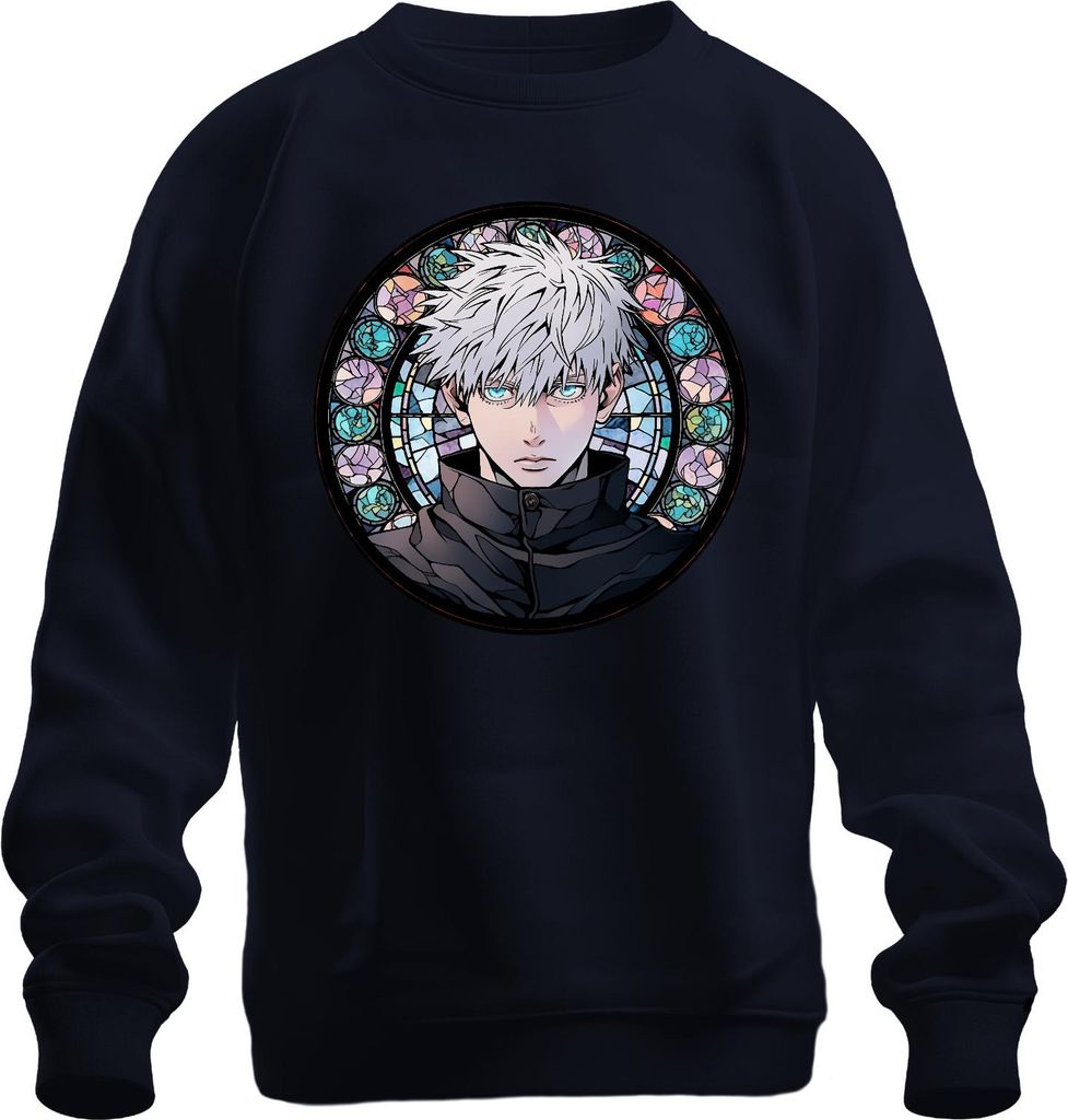 Gojo Satoru Jujutsu Kaisen Weißhaar blaue Augen Anime Geschenk Uni Sweatshirt Pullover, Navy, 3XL