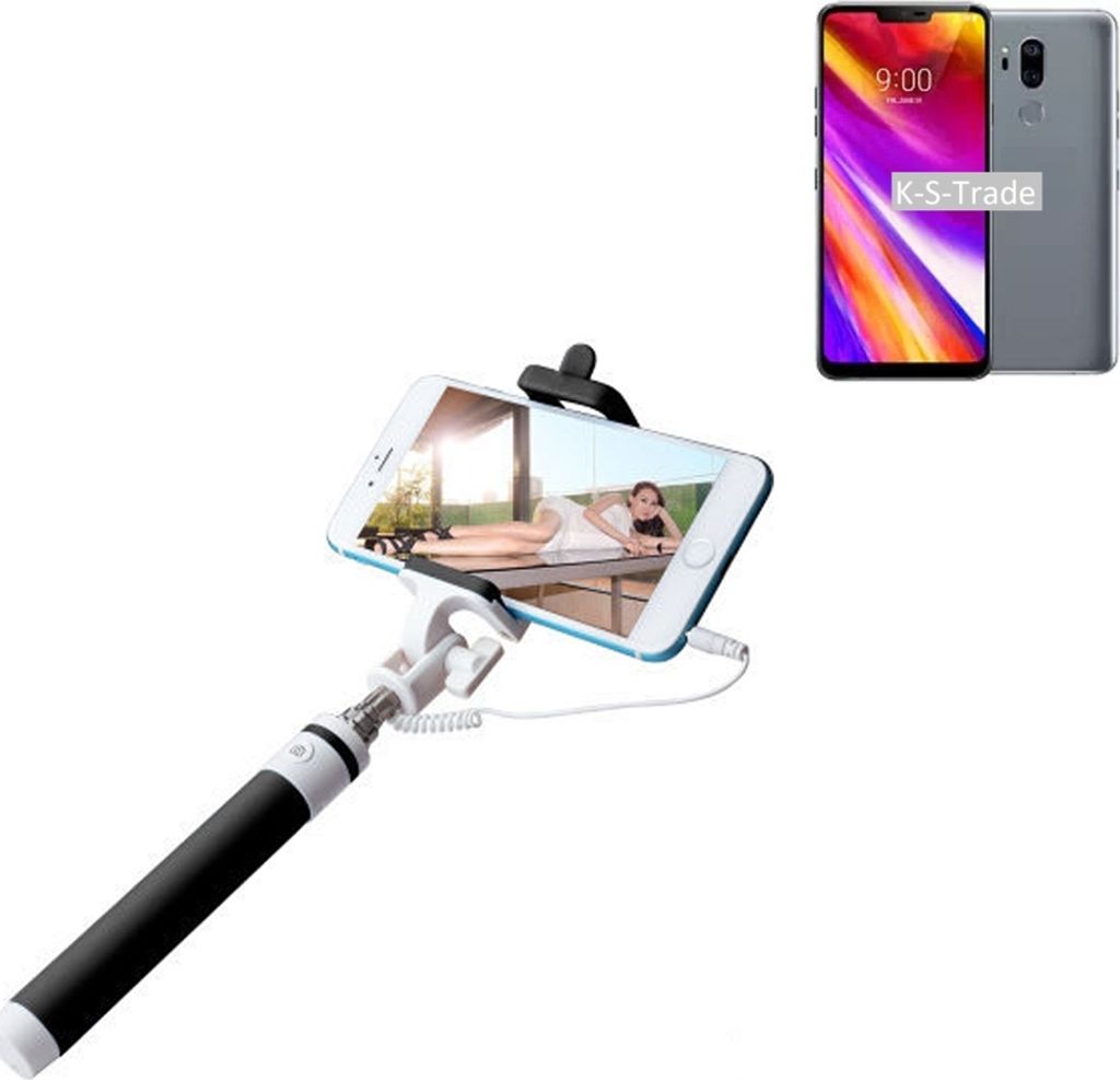 K-S-Trade Selfie Stick kompatibel mit LG Electronics G7 ThinQ Selfiestick kabelgebunden Monopod mit Kabel Stab Stange Selfportrait Handheldstick