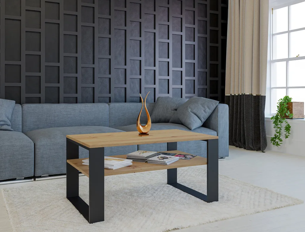 Table basse design bois clair noir LAUREN 2 | Table de salon moderne