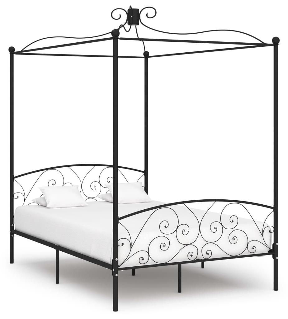 vidaXL Rám postele se stříškou černý kov 140 x 200 cm Obrázek produktu 
