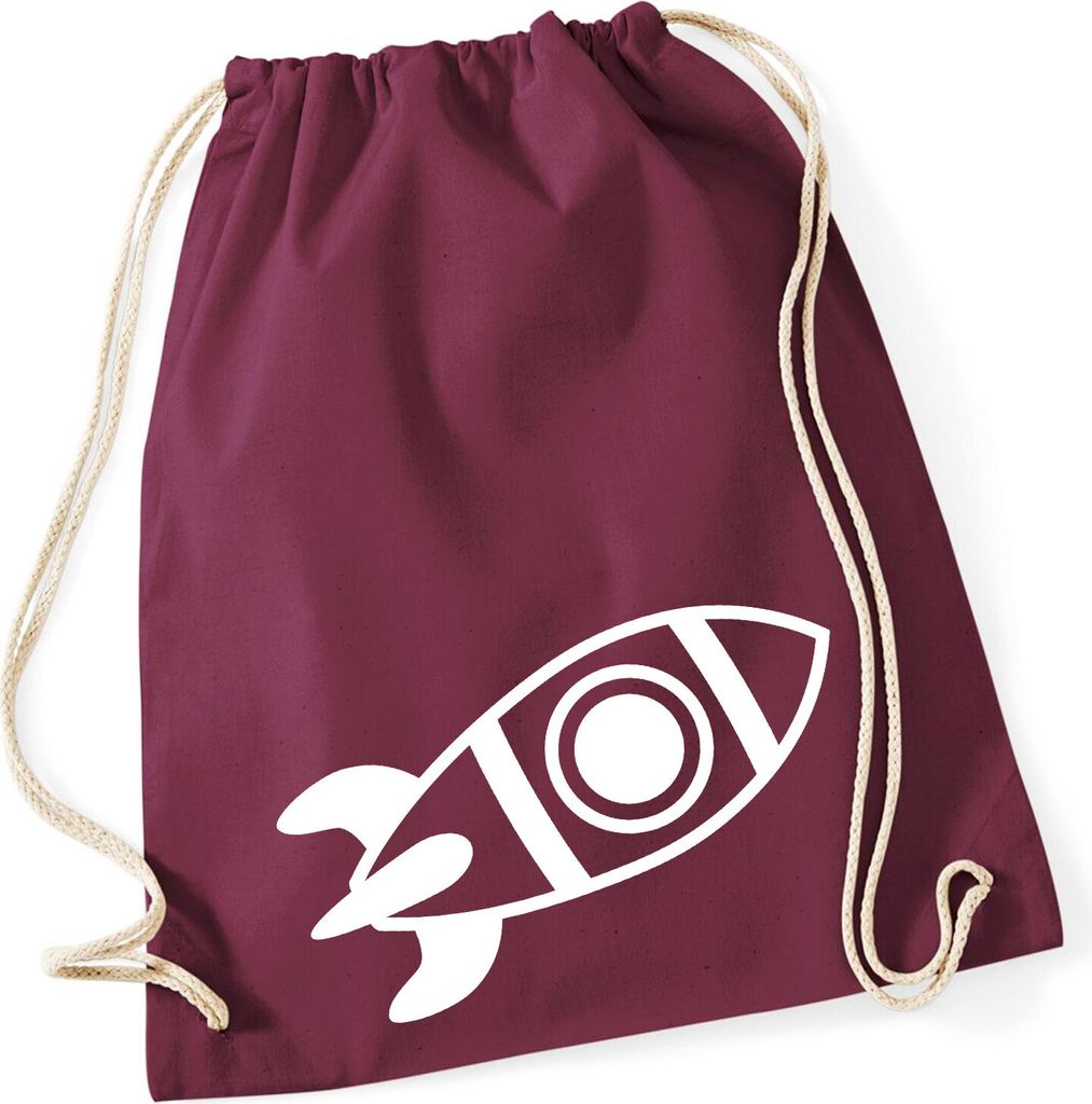 Huuraa Turnbeutel Rakete Raumschiff 12 Liter Burgundy Baumwolle Rucksack Geschenkidee