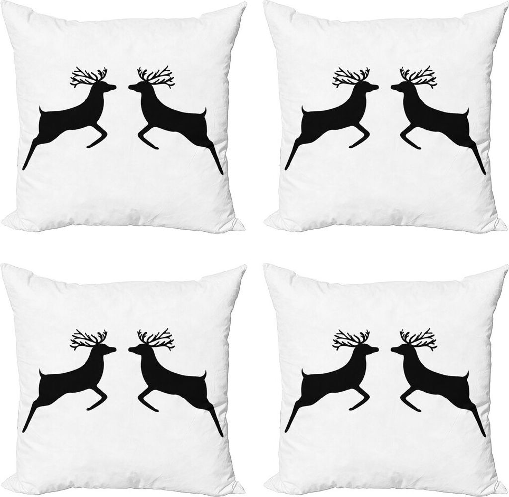 ABAKUHAUS Wild jagen Kissenbezug Set (4 Stück), Ren-Silhouette, Moderner Doppelseitiger Digitaldruck, 60 cm x 60 cm, Charcoal Grau Weiß