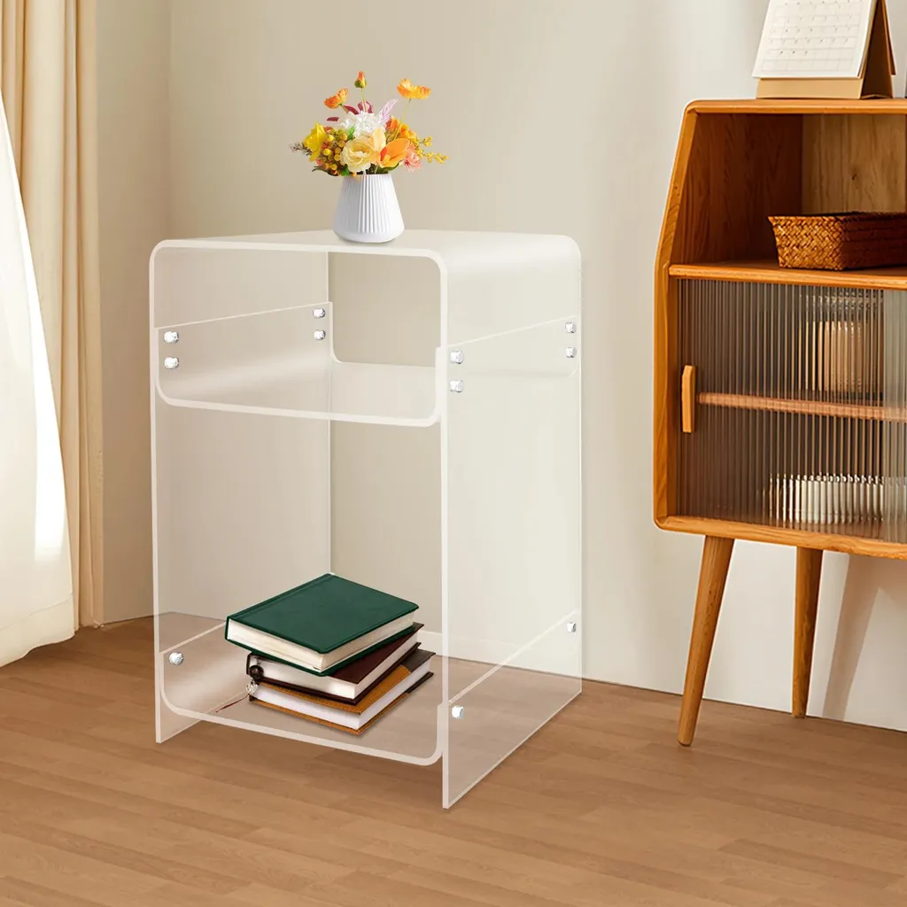 Petite table basse transparente pour petit salon - Rangement 3 étages - 2