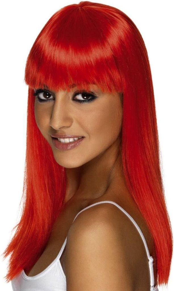 Straight Cut Perücke mit Pony neon-rot Produktbild 