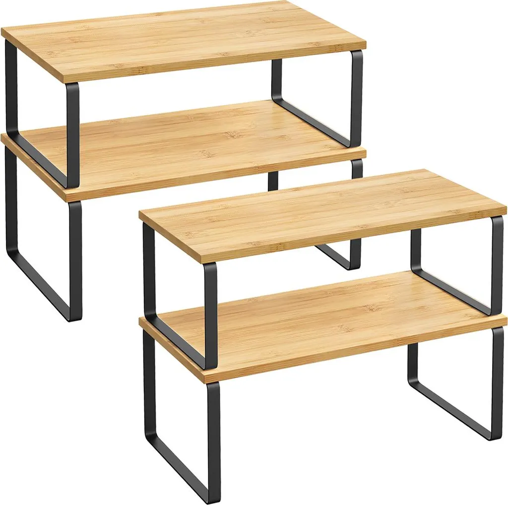 Organisateur d'épices de cuisine modulable 4 niveaux noir et bois