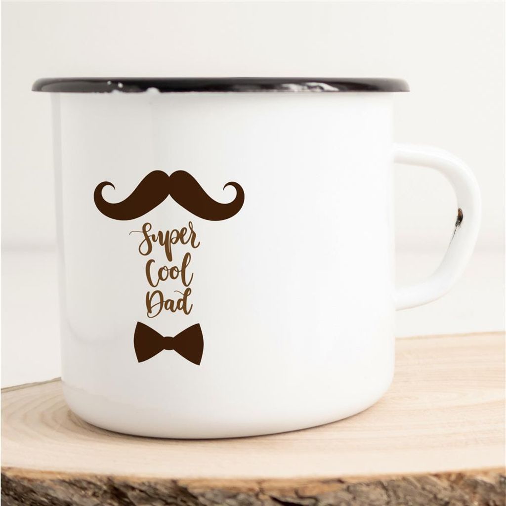 Huuraa Emaille Tasse Super cool dad Geschenk Kaffeebecher Vintage 300ml Super cool dad Präsent