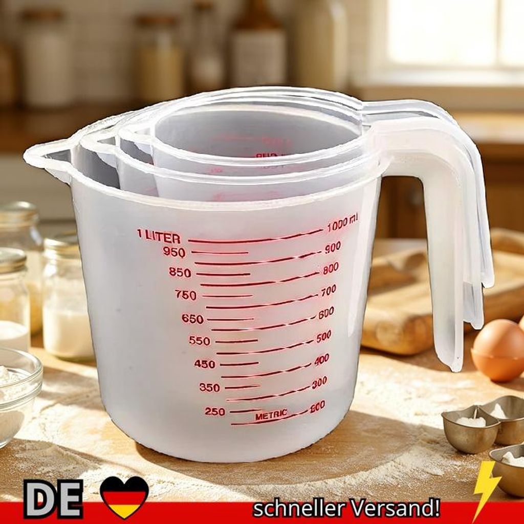 3 Stücke 250 500 1000 Ml Backflüssigkeit Messbecher PVC Skala Tasse