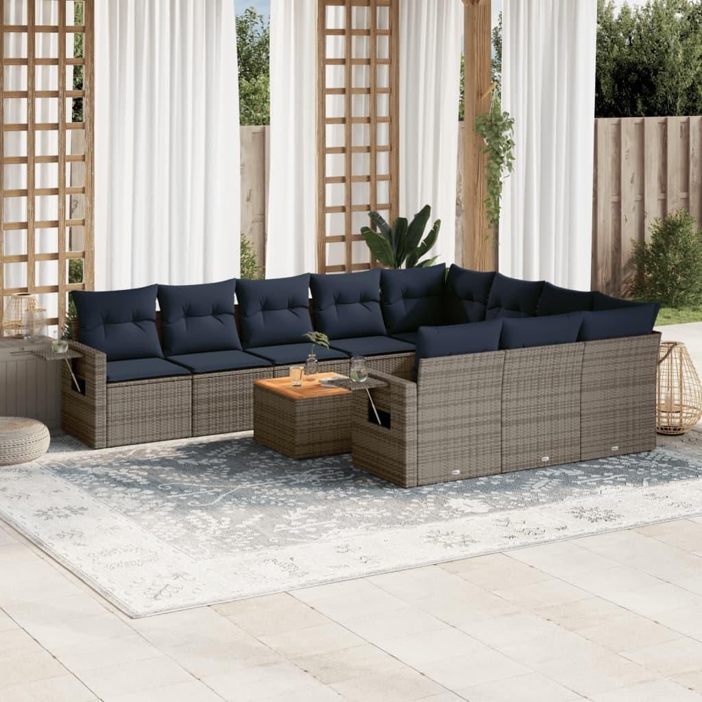 Maison Exclusive - 11-teiliges Gartensofa-Set mit Kissen, grau, Polyrattan