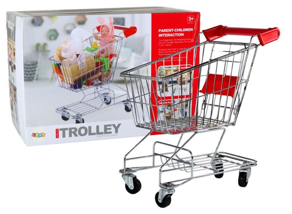 Leantoys Einkaufswagen, Metallkorb für Kinder, silber, groß Produktbild 