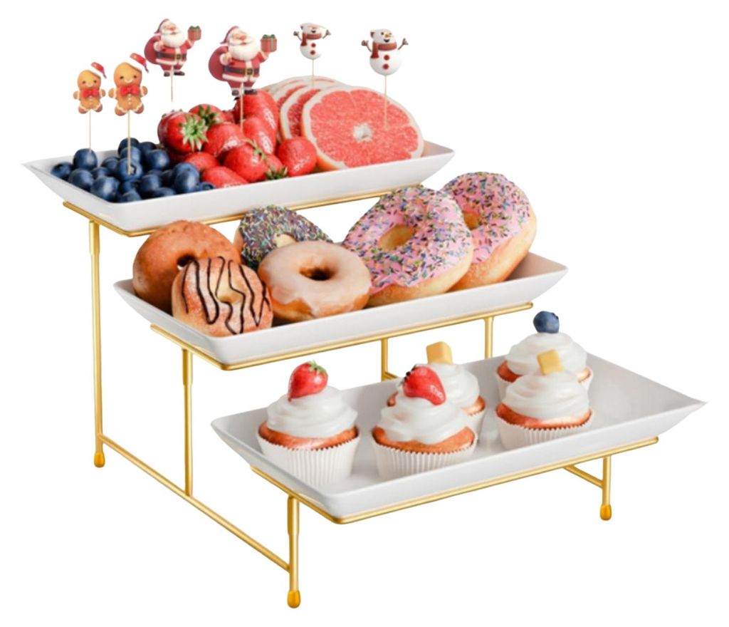 3-stöckiges Dessertregal für Obst, Gebäck, Vorspeisen – Elegantes Präsentationsregal für Buffets und Partys – Moderner Küchenorganizer