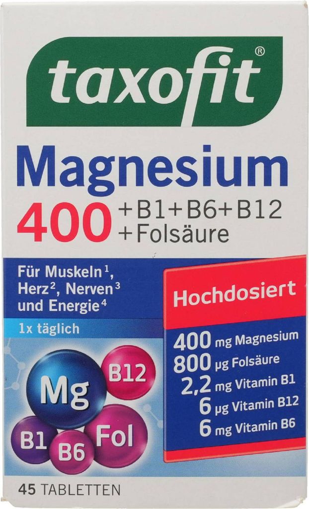 TAXOFIT Magnesium 400+B1+B6+B12+Folsäure Tabletten 45St PZN 17982326