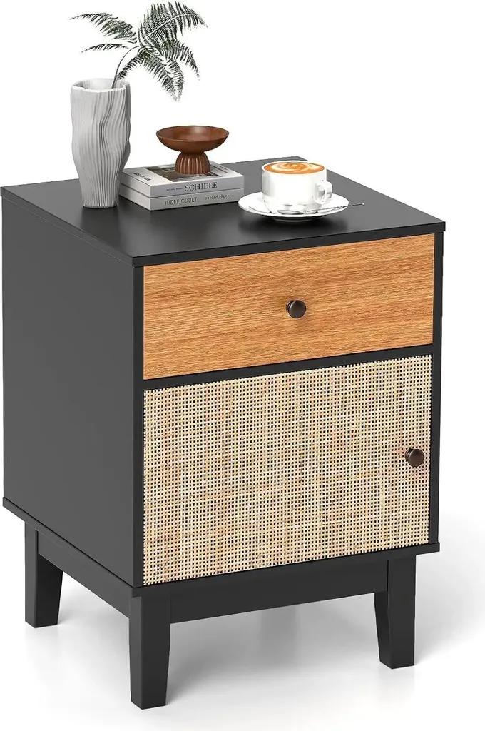 Table d'appoint en rotin noir bout de canapé style marocain - Salon et Chambre