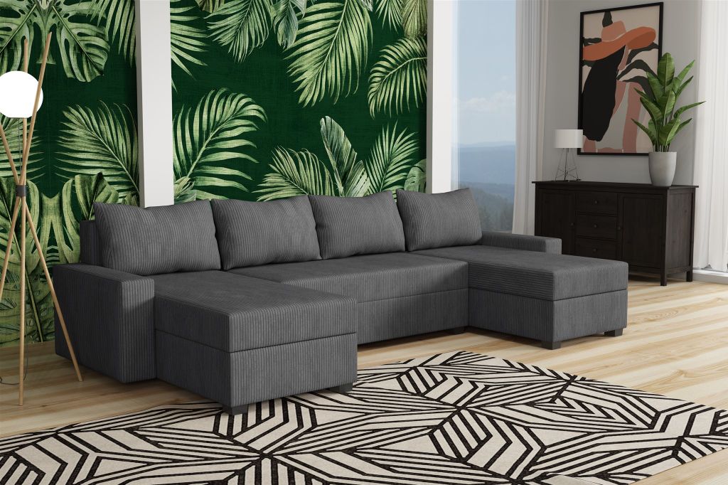 Wohnlandschaft Schlafsofa Sofa AGNETA Stoff Lincoln Dunkelgrau