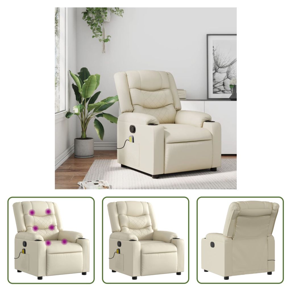 The Living Store Massagesessel Creme Kunstleder