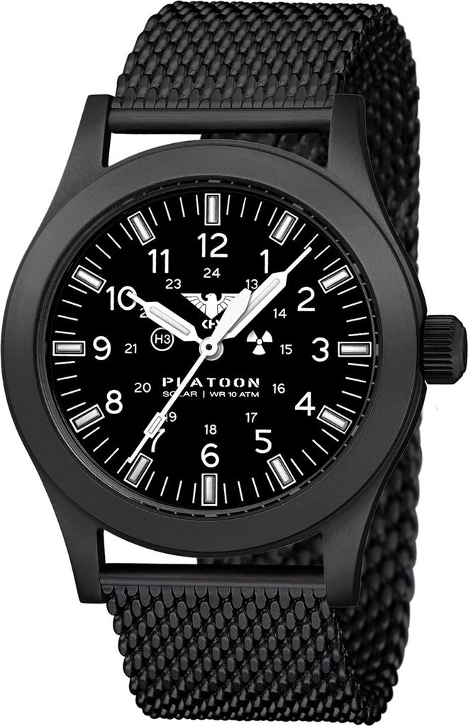 KHS PLABSSF.MB Herren-Armbanduhr Platoon Solar Meshband Schwarz