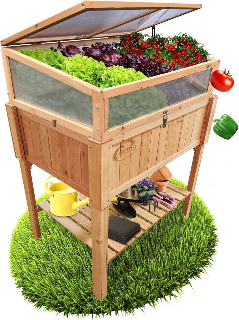 Coemo Hochbeet Kräuterbeet Holz mit Pflanzvlies 120 x 40 x 120 cm