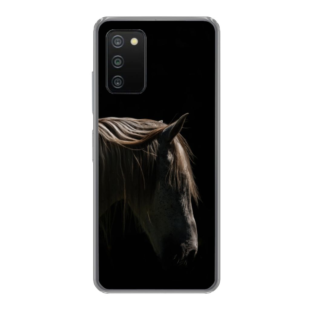 MuchoWow Handyhülle Schutzhülle Hülle für Samsung Galaxy A03s Pferd - Tiere - Weiß Silikon Softcase Handy Hülle - Schutz