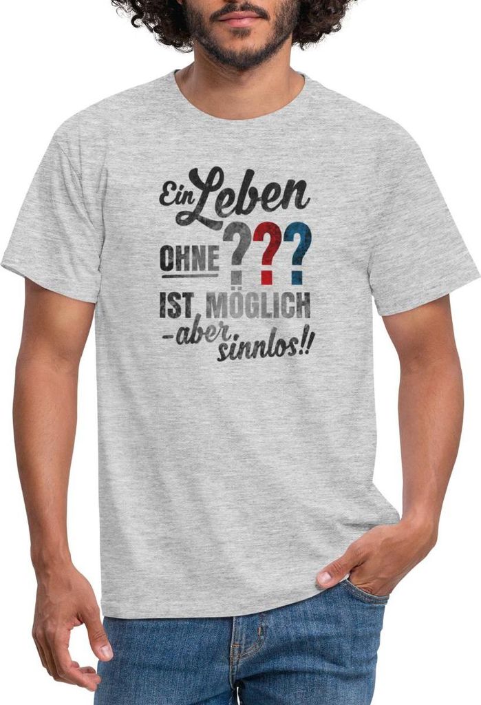 Spreadshirt Die Drei Fragezeichen Spruch Männer T-Shirt, L, Grau meliert