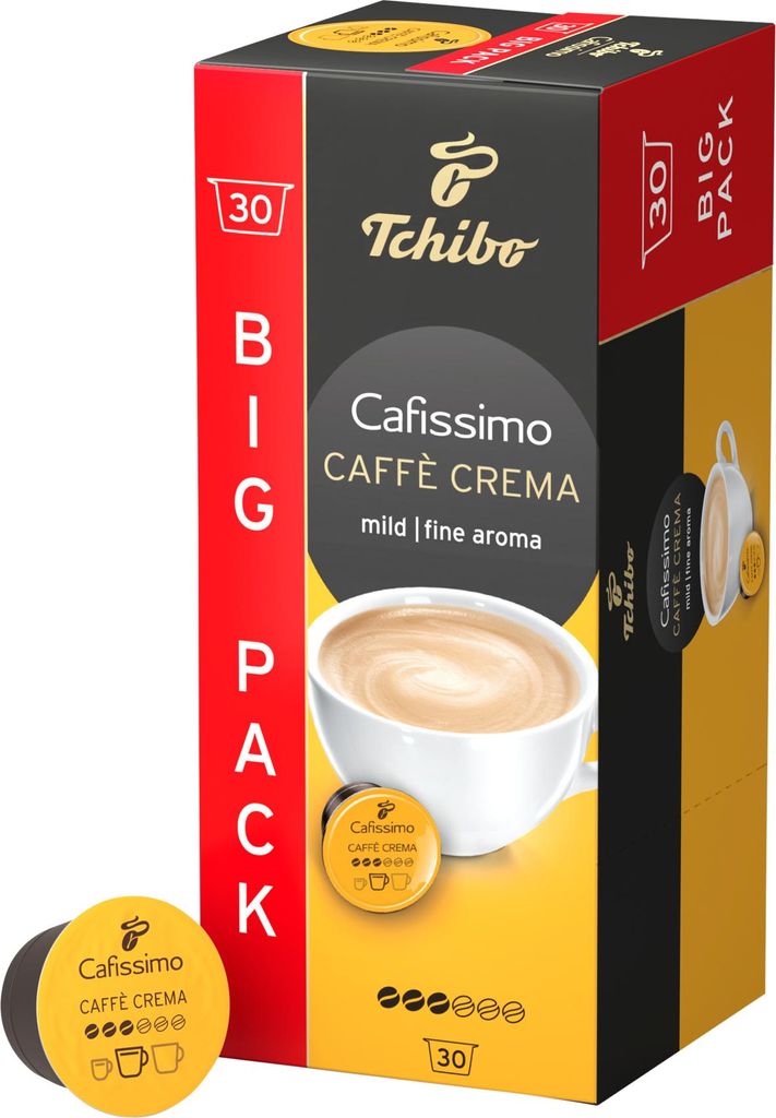 Tchibo Cafissimo Vorratsbox Caffè Crema mild Kaffeekapseln, 30 Stück (Kaffee, mild mit sanftem Aroma), nachhaltig & fair gehandelt