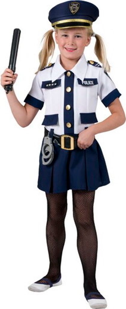 Politie Agente Meisje Amy Wit-Blauw Kostuum 152