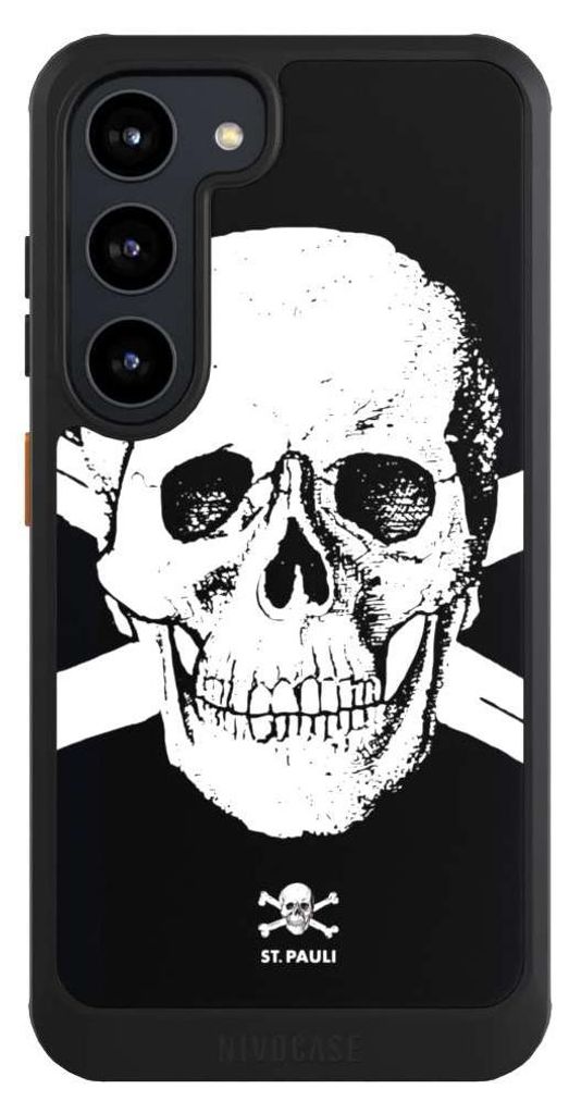 NIVOCASE Hülle für Samsung Galaxy S23 Handyhülle NIVOcore Case Schwarz FC St. Pauli Offizielles Lizenzprodukt Totenkopf