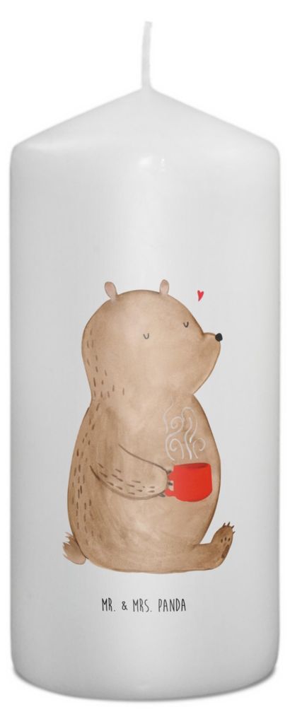 Mr. & Mrs. Panda Kerze Bär Kaffee 15 x 7 cm - Weiß - Geschenk, Wachskerze, Coffee, Blockkerze, Erinnerungskerze, Stumpenkerze, Bären, Bedruckte,...