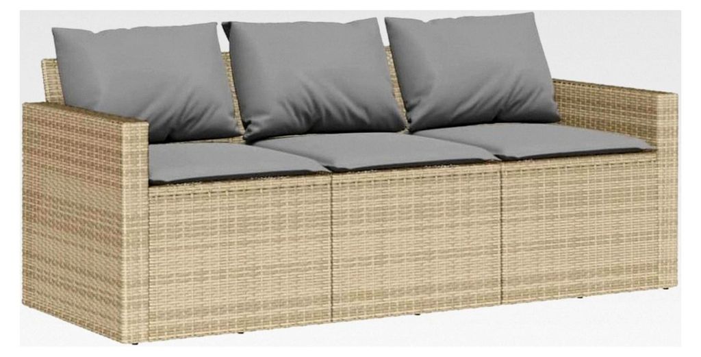 Gartensofa, 3-Sitzer mit Kissen, Lounge Sitzgruppe für Terrasse, Balkon und Garten, Beige Poly Rattan