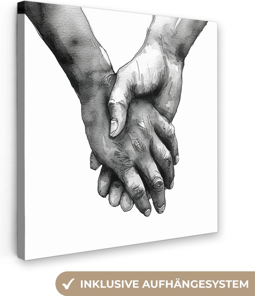 MuchoWow - Leinwandbilder - Hände - Schwarz und weiß - Modern - Kunst, Wandbild, Wanddeko Bilder Wohnzimmer, 20x20 cm