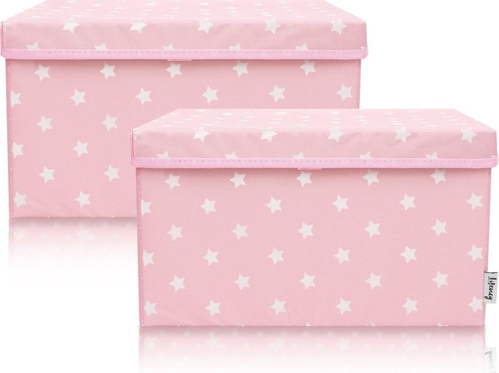 Lifeney 2-Set Aufbewahrungsbox Kinder (37x25x21cm) I Aufbewahrungskorb für Kinderzimmer und Wohnbereich I Kinder Aufbewahrungskiste (Rosa Stern)