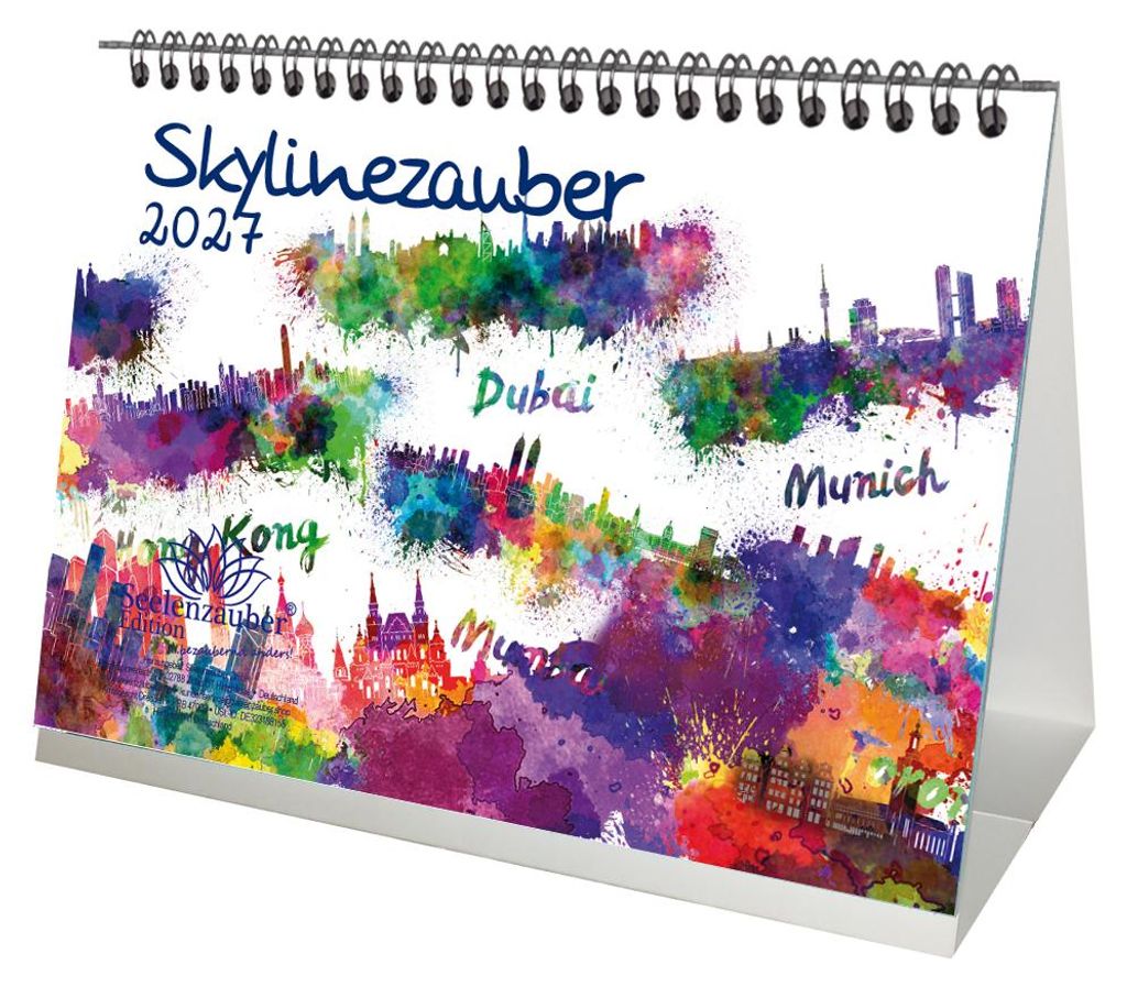 Skylinezauber DIN A5 Tischkalender für 2027 Städte Skylines in Aquarell - Seelenzauber