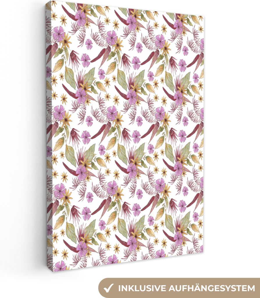 OneMillionCanvasses - Leinwandbilder - 90x140 cm, Blumen - Lila - Muster, Wandbilder Kunstdruck Wanddekoration - Wandschmucke - Schlafzimmer