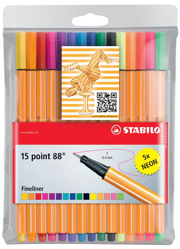 Fineliner - STABILO point 88 - 15er Pack - Standardfarben Produktbild 