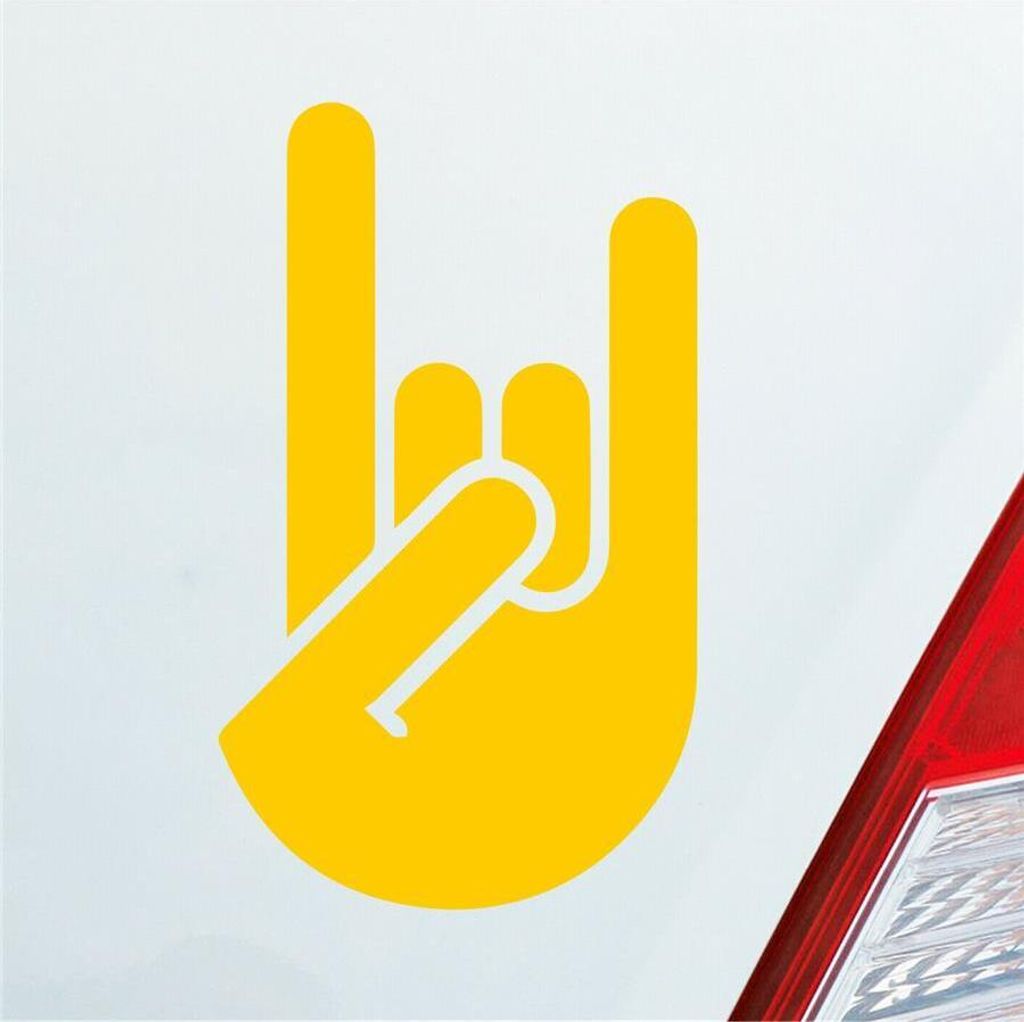 Auto Aufkleber Heavy Metal Gruß Pommesgabel Rock 12x7 cm Gelb Sticker Heckscheibenaufkleber