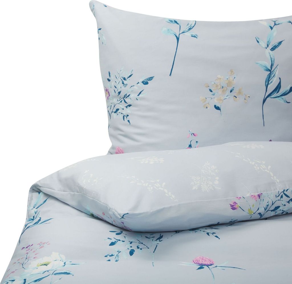 BELIANI Bettwäsche Set Hellblau Blumenmuster Baumwollsatin 3-teilig Komfortgröße für Einzelbett 155x220 cm 2 Kopfkissenbezüge und Deckenbezug
