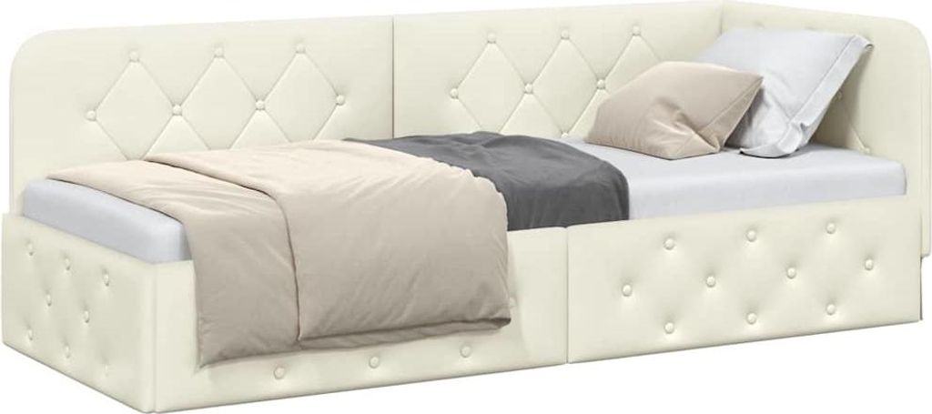 Eckbettgestell Creme 80 x 200 cm Samt