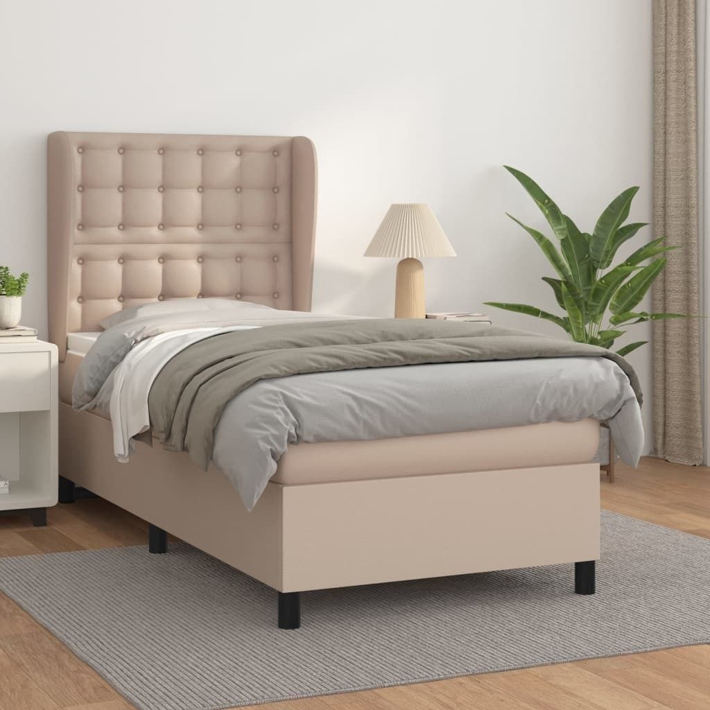 Hochwertig Boxspringbett mit Matratze Cappuccino-Braun 90x200cm Kunstleder 3129014