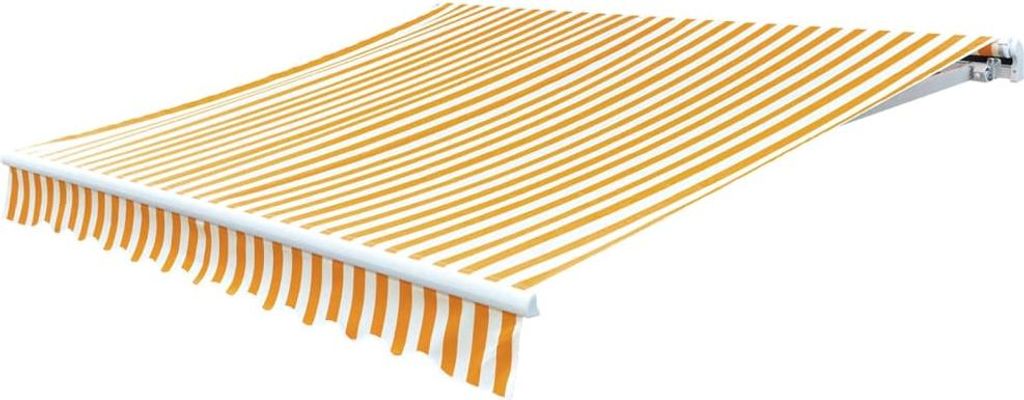 A striped awning is shown against a white background.