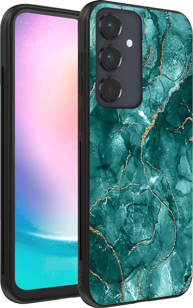 Smartphonica Handyhülle für Samsung Galaxy A24 4G mit Marmordruck - TPU-Hülle mit Marmor-Design - Gold Grün