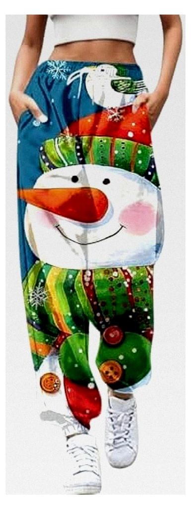 Damen Yoga-Hose Schlafanzughose Weiche Pyjamahose Fitness Lange Stretchhose Freizeithose Niedlich Schneeflocken-Muster Sporthose Weihnachtshose