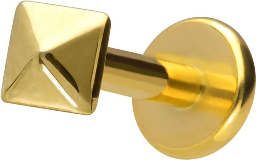Ohrpiercing, Nasenpiercing Titan Labret mit Innengewinde PYRAMIDE Gold Stablänge: 6mm | Stabstärke: 1,2mm