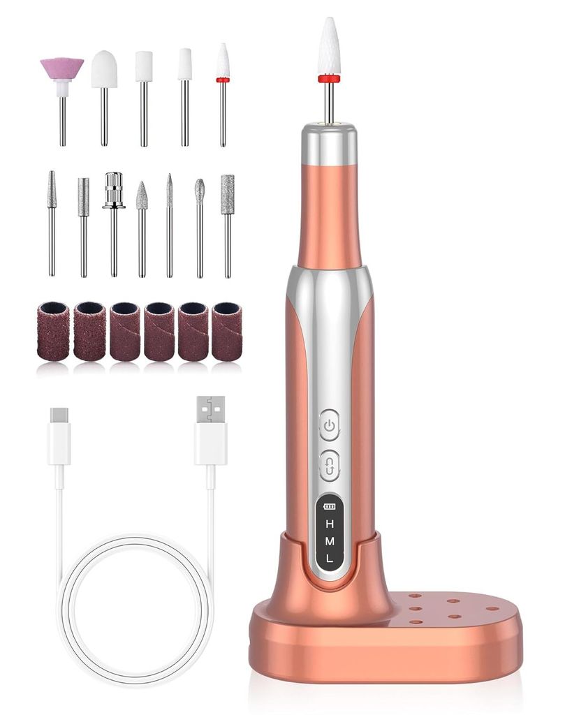 Nagelfräser kabellos, Gelnägel Fräser USB Aufladung Nagelfräser Akku Nagelbohrmaschine Maniküre Set Mit 12 Nail Drill Bits (NudePuder)