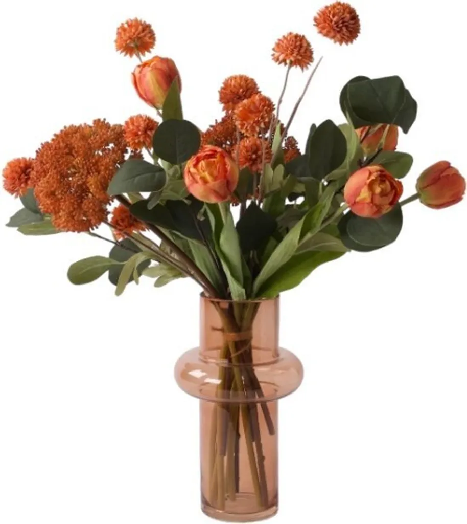 Bouquet de fleurs artificielles orange réaliste avec lien décoratif